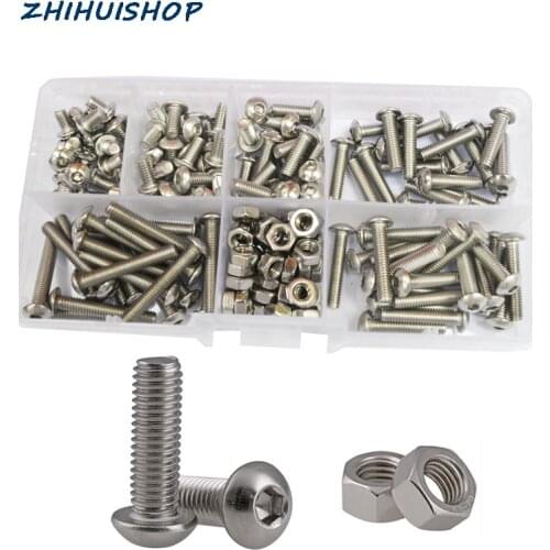 M2 M3 M4 M5 M6 Hex Button Head Machine Screw Thread Metric Hexagon Socket Cap Bolt Nut 304 Stainless Steel Assortment Kit