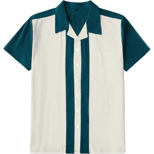 Vintage Western Punk Shirts Men Retro 1950s Rockabilly Shirt Casual Short Sleeve Patchwork Rolling Rock Shirt Mens US size