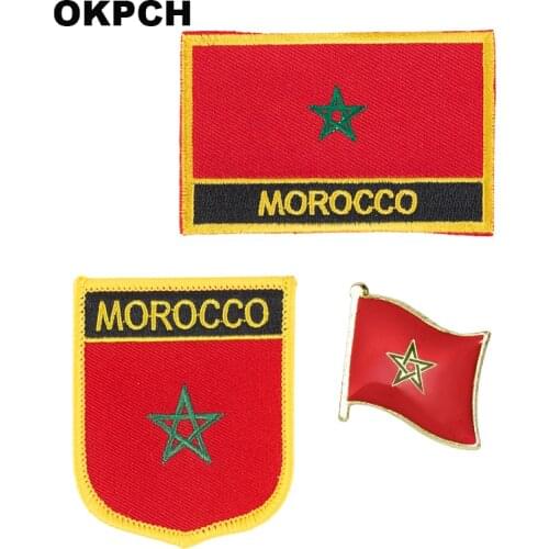 Morocco National Flag Embroidered Iron on Patches for Clothing Metal badges PT0131-3