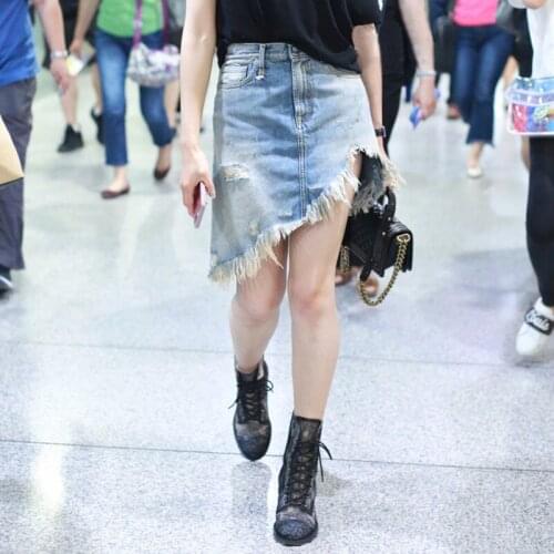 Summer Fashion New Women Asymmetrical Denim Skirt Female Casual High-Waisted Skirts Ladies Brand Slim Blue Designed Skirt ML132