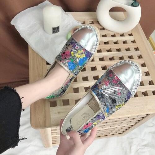 Women Casual canvas Shoes cartoon Linen Girl Espadrille Fisherman Shoes Ladies Flats Plimsolls Loafers driving shoes Sequins