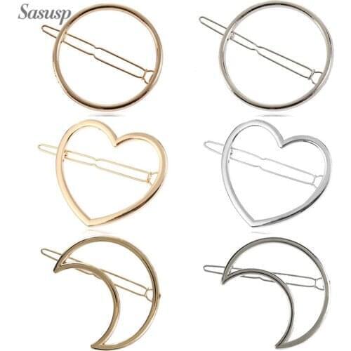 Sasusp Trendy Round Triangle Heart Moon Lip Hair Pins for Women and Girls Trendy Hairbands Wedding Bridal Hair Accessories