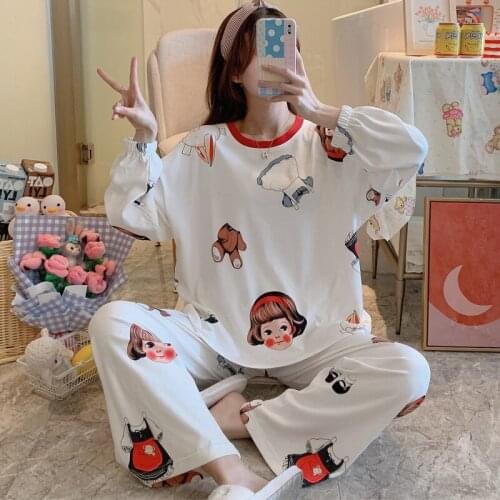 Women Sleepwear Plus Size XXXL Pajama Set Spring Nightgown Loose Version Cartoon Cotton Princess Style Pullover Pajamas