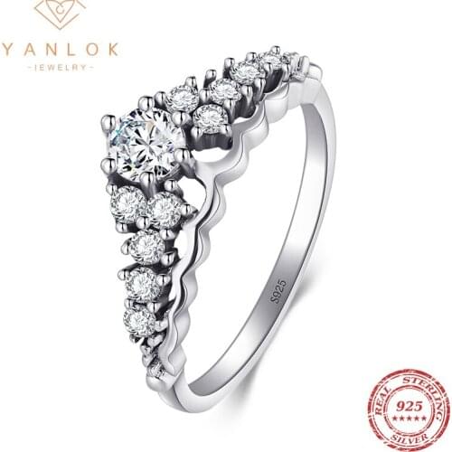 YANLOK Authentic 925 Sterling Silver Fashion Princess Queen Crown Finger Ring For Women Wedding Engagement Jewelry Anel