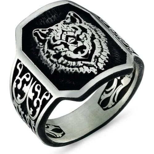 925 Sterling Silver Men Ring Original Hot Selling Rings Antique Pattern Wolf Men Ring Vintage Jewelry Carving Pattern