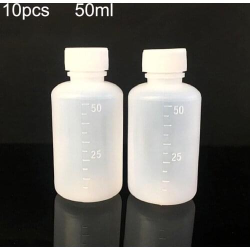 10Pcs Plastic Clear Scale Bottle 50ml Liquid Empty Medicine Container with Cap Scale Design Washable Liquid Container