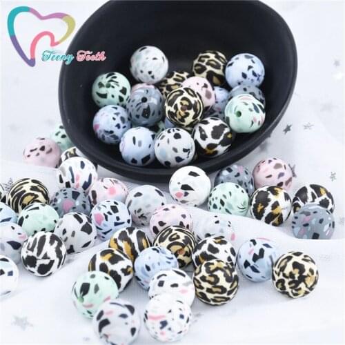 100 PCS 12-15MM Leopard Printed Silicone Round Beads Baby Teether BPA Free DIY Necklace Pacifier Chain Baby Teething Care Infant