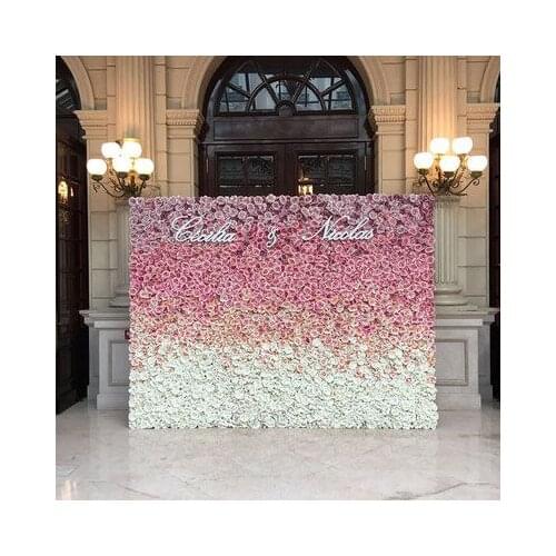 2.4M x 3M hot pink with white Gradient color wedding flower wall for stage artificial silk flower backdrop wedding decoration