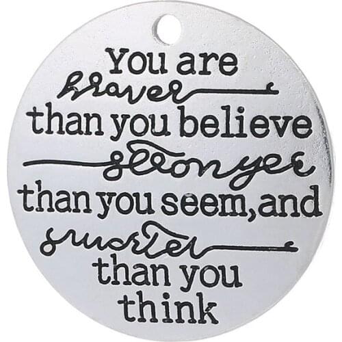 20pcs/lot 27mm DIY ancient metal charm lettering You are braver than You believe ... pendants for key chain accessories
