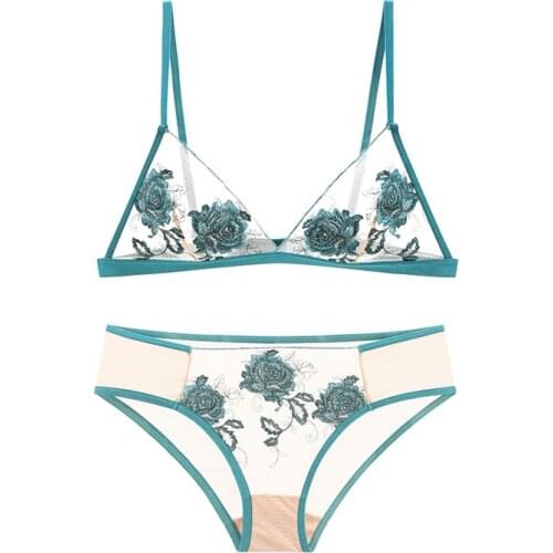 2021 Summer Sexy Lingerie Flower Embroidery Bralette Sets Women Underwear Sleepwear Ultrathin Bra Briefs Female Intimates