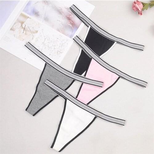 3 Piece/Lot Women Thong Cotton Sexy Hot V-Shaped Panties Lady Large Plus Size High-Elasticity Colorful T-Pants