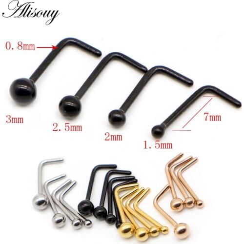 Alisouy 1Pc 1.5 2 2.5 3mm 20G Nose Stud Septum Nose Studs Hooks Bar L post Nose Rings Body Piercing Stainless Steel Jewelery 0.8