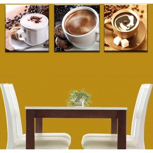Unframed 3 Panels Food Cup Coffee Tea Modern Canvas Print Painting Wall Art Picture Kitchen Room Decoration Artwork