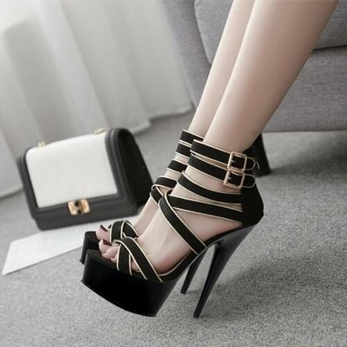 5Inch Flock Roman Full Dress Women High Stripper Heels Peep Toe Concise Platform Sandals Sexy Fetish Nightclub Pole Dance Shoes
