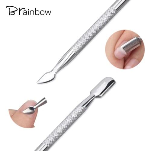 Brainbow 1pc Stainless Steel Cuticle Pusher Double Ends Dead Skin Remover UV Gel Polish Removal Nail Beauty Art &Manicure Tools