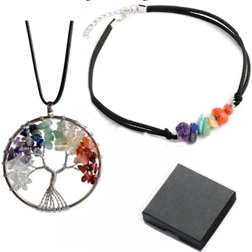 7 Chakra Stone Choker Gift Box Energy Healing Crystal Yoga Chokers Necklace Handmade Multilayer Bracelet Jewelry for Women Girls