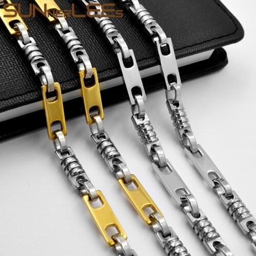 SUNNERLEES Jewelry Stainless Steel Necklace 6mm Geometric Link Chain Silver Color Gold Plated Men Women Gift SC146 N