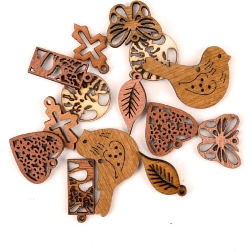 Wooden Cute Bird Tree Pattern Arts Scrapbooking Embellishments Craft Handmade Home Decoration Accessories DIY 20-35mm 20pcs