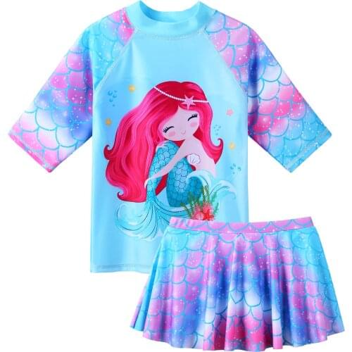 BAOHULU 2 Piece Short Sleeve Childrens Swimsuit Print Fish Scale Design Swimwear UPF 50+ UV Protective Bathing Suit