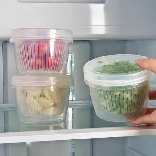 Home Kitchen Refrigerator Storage Container Storage Box Freshness Box Fruit Plastic Square Drain Double-layer Sealed Box