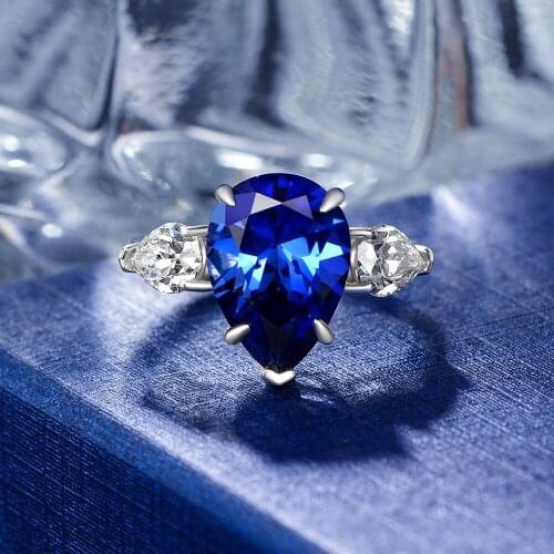 Elegant 100% 925 Sterling Silver Rings Pear Cut Sapphire Citrine Created Moissanite Gemstone Wedding Engagement Fine Jewelry