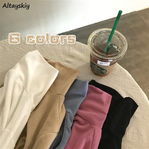 Long Sleeve T-shirts Women Slim Autumn Basic Turtleneck Simple Elegant Chic Ladies Tops Basic Fashion Pure Female Clothing Ins