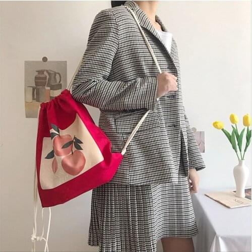 Japanese Style Canvas Cotton Drawstring Gym Sport Bag Promotional Hawaiian Fruit Muslin Shoe Dust Proof Reusable Gift Rucksack