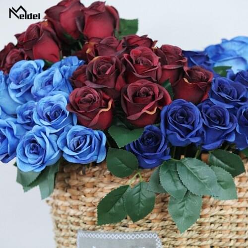 Artificial Flowers Bouquet 12 Heads Rose Spring Fake Flowers Roses Bridal Holder For Wedding Home Party Decor Silk Roses Bunch