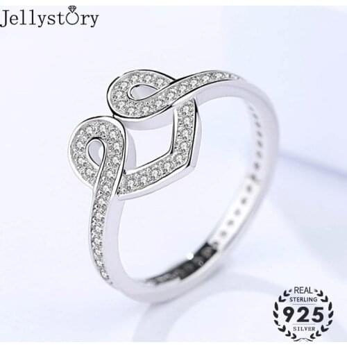 Jellystory Fashion 925 Sterling Silver Ring with heart shaped zircon Rings Jewelry for Female Wedding Anniversary Party size 6-9