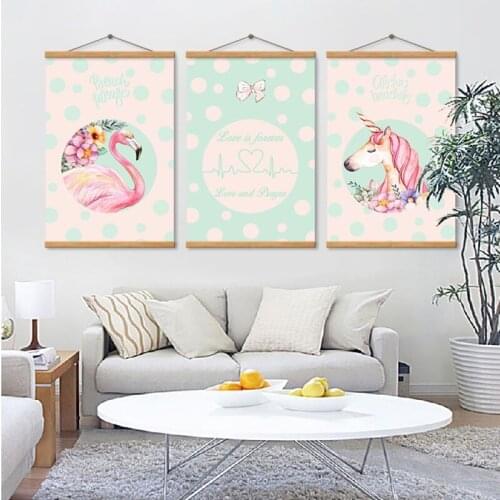 Nordic Style Cute Animal Canvas Painting Pink Flamingo Unicorn Home Decor Poster For Living Room Bedroom Print Picture