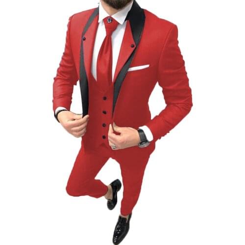 3 Pieces Mens Suit Casual Blazer Prom Red Tuxedos Tweed Shawl Lapel Dinner Green Jacket For Wedding Grooms(Jacket+Vest+Pants)