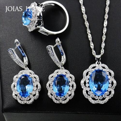 JoiasHome 925 sterling silver jewelry exquisite sapphire set European and American bridal party dinner fashion jewelry set