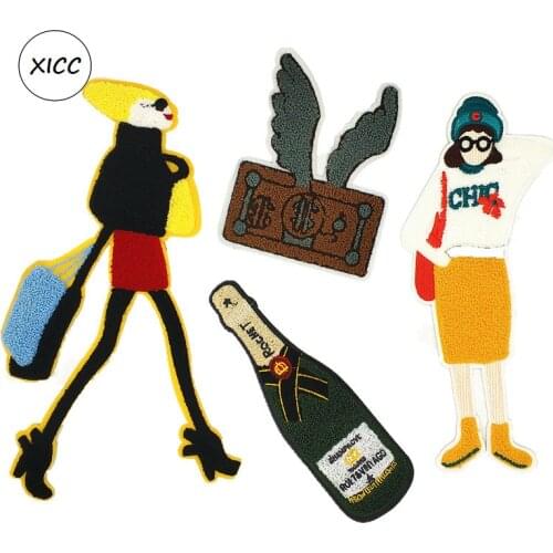 Beautiful Girl Badge Bottle Fashion Women DIY Stickers Appliques Top Grade Towel Handmade Embroidery Rope Sewing Chenille Patch