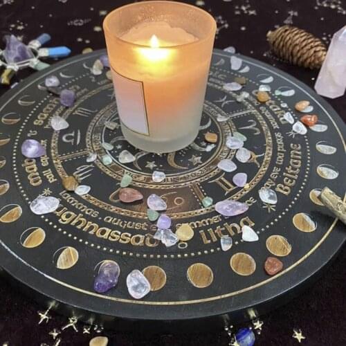 Crystal Energy Disk Witch Divination Pendulum Board Annual Ring Oak Carving Astrolabe Altar Pendulum Prayer Ritual Props