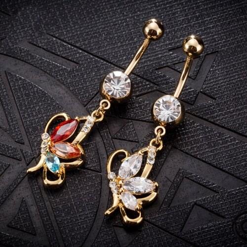 Cute Crystal Butterfly Navel Piercing Rings Fashion Belly Button Rings Surgical Steel Rhinestone Body Jewelry Gifts