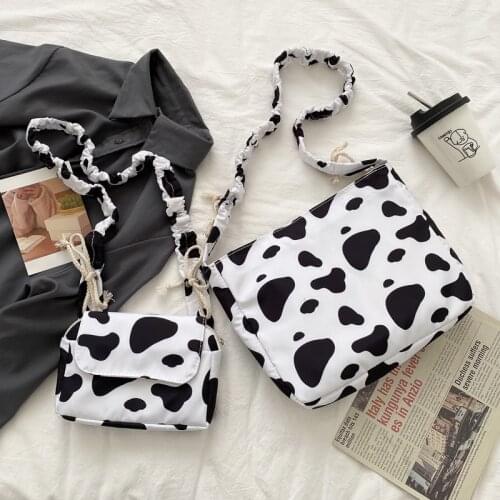 Fashion Cute Cow Spots Slant Cross Underarms Bag Female Korean Chic Antique Soft Girl Shoulder Handbag Crossbody For Women