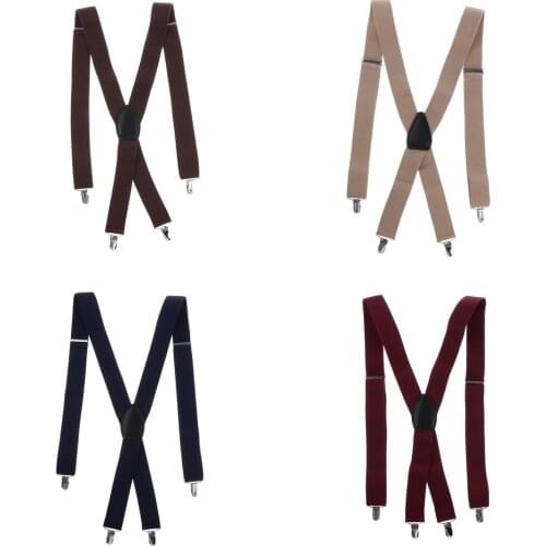 Fashion Adjustable and Elastic Solid Color Mens Suspenders with Metal Clips