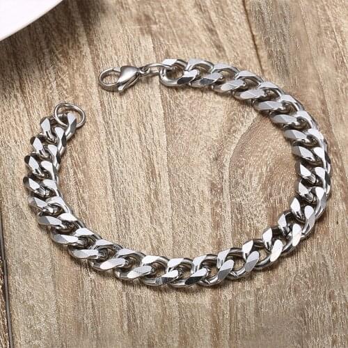Men bracelet cuban link braclet for men wide stainless steel bracelet male Steel accessories men bracelets Rock Chain on hand