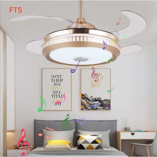 Bluetooth music fan light living room restaurant Led bedroom simple remote control fan light pastoral style household light