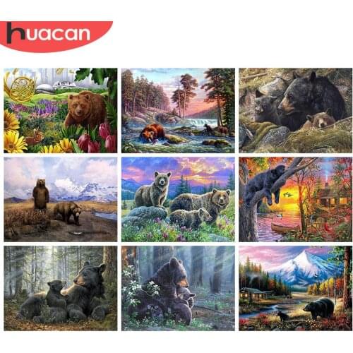 HUACAN Full Square 5d Diamond Painting Bear Needlework DIY Diamond Embroidery Animal Mosaic Forest Home Decor Craft Kit