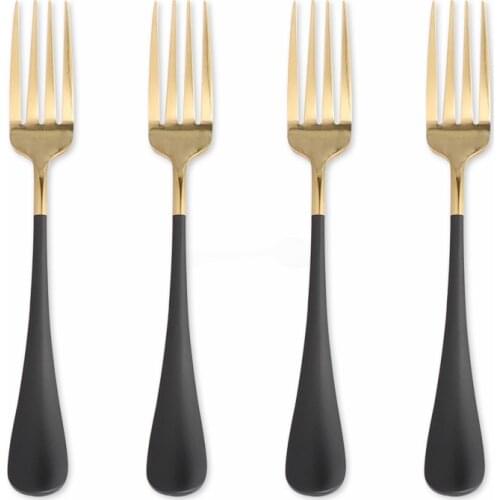 Western Cutlery Set 4 Piece Forks Stainless Steel Tableware Set Kitchen Set Dinnerware Black and Gold Dinner Set Eco Friendly