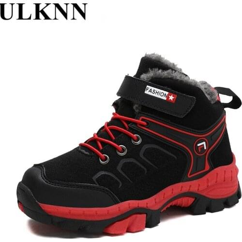 ULKNN New Winter Boots Boys Footwear Cotton-Padded Shoes Velvet Girls Korean Mountaineering Shoes Kids Warm Thick Sneakers
