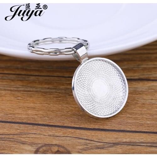 JUYA 10pcs Cabochon Base Keychain Setting DIY Jewelry Making Zinc Alloy Blank Tray 25mm Cameo Glass Crafts Findings jewellery