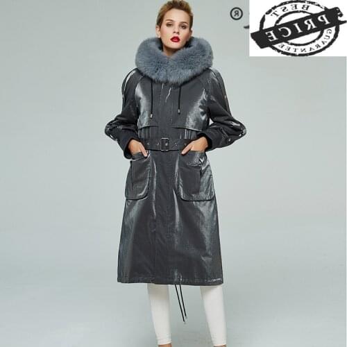Coat Real Fur Female Natural Rex Rabbit Fur Liner Parka Winter Jacket Women Fox Fur Collar Korean Long Jackets Hiver aa0a