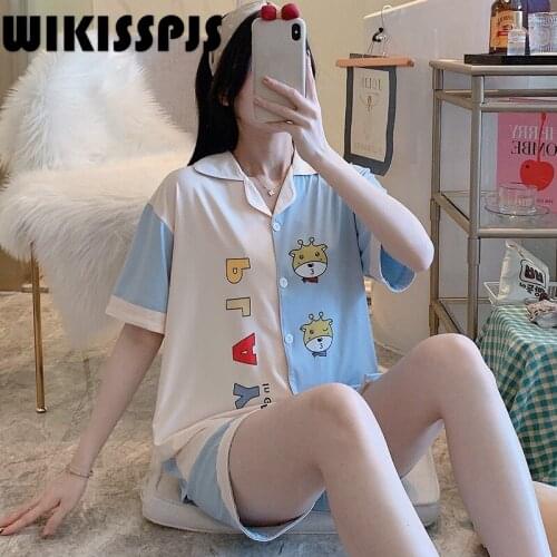 Pajamas Womens Lovely Short Sleeve Home Wear In Spring and Summer Kawaii Pajama Pajamas for Teen Girls Two Piece Set Summer