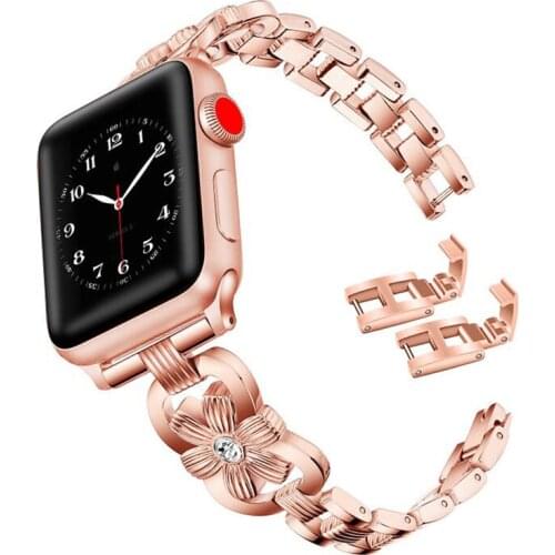 Metal Flower Shape Strap for Apple Watch SE Band Series 6 5 4 3 2 Women Bracelet for Iwatch 40mm 44mm 38mm 42mm Carved Belt