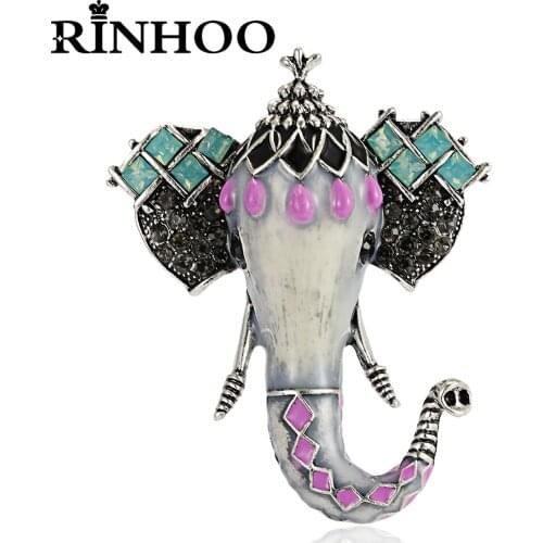 Rinhoo Lovely Enamel Elephant Shape Brooch Crystal Rhinestone Animal Elephant Pins Brooches For Women Kids Scarf Clothes Jewelry