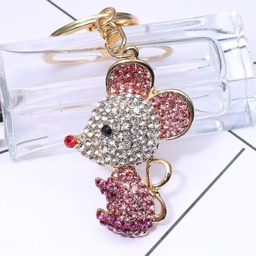 Luxury Mouse Key Chain & Key Ring Holder Cute Crystal Rat Keyring Porte clef Gift Men Women Souvenirs Bag Pendant Car Ornament