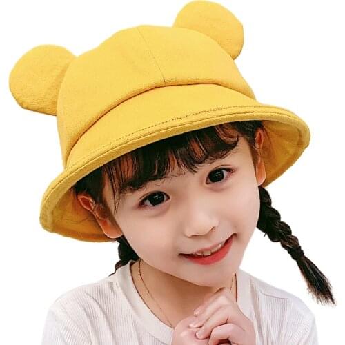 Spring Summer Baby Cap Cotton Bucket Hat Cartoon Hat with Big Ears Children Fisherman Hat Outdoor Kids Boys Girls Sunhat