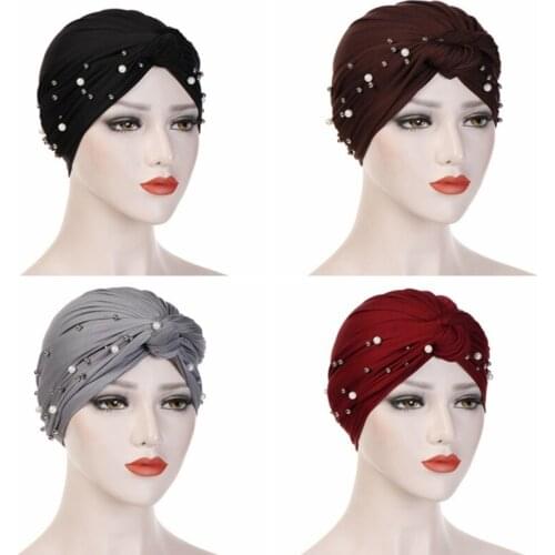Women Beading India Hat Muslim Ruffle Cancer Chemo Beanie Scarf Turban Wrap Cap For Women Casual Scarf Beanies